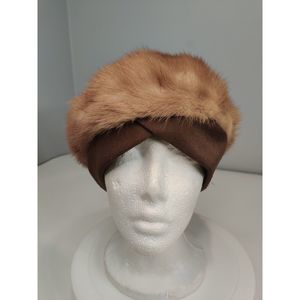 Vintage Mink Beret With Unique Cross Brim Hat from Canada Almost 21"